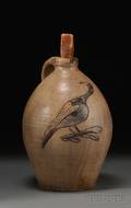 Stoneware Jug with Incised Cobalt Bird Motif