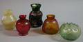 Five Loetztype Iridescent Colored Art Glass Vases