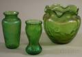 Three Loetztype Iridescent Green Art Glass Vases