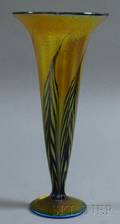 Lundberg Studios Iridescent Moire Fern Pattern Art Glass Trumpet Vase