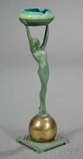 Art Deco Brass Metal and Ceramic Sculpture