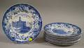 Set of Ten Wedgwood Harvard University Blue and White Transferdecorated Ceramic Dinner Plates