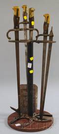 Set of Fireplace Tools and a Stand Fashioned from Military Bayonets