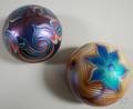 Two Orient  Flume Iridescent Art Glass Paperweights