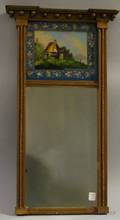 Federal Giltwood Tabernacle Mirror with Reversepainted Glass Tablet Depicting a Cottage