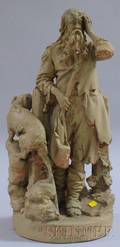Painted John Rogers Plaster Figural Group Rip Van Winkle Returned