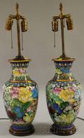 Pair of Japanese Cloisonne Floral Pattern VasesTable Lamps