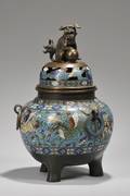 Chinese Bronze Champleve Footed Censer