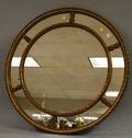 Neoclassical Circular GiltGesso and Wood Mirror