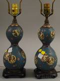 Pair of Japanese Cloisonnedecorated Ceramic Doublegourd VasesTable Lamps