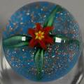 Charles Kaziun Red Flower Art Glass Pedestalbase Paperweight