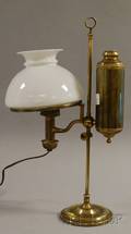 Brass Student Lamp with Milk Glass Shade
