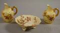 Three Royal Worcester Gilt and Handpainted Floraldecorated Porcelain Items