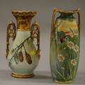 Nippon Gilt and Handpainted Daffodil and Landscapedecorated Porcelain Vase and a European Gilt and Handpainted Pine Boughdecorat
