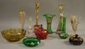 Nine Enameldecorated Art Glass Table Items a Steuben Glass Bud Vase and a Loetztype Iridescent Green Art Glass Low Bowl