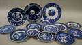 Ten Blue Willowtype Pattern Plates a Bowl a Flow Blue Charger and Plate and a Boch Portrait Plaque