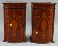 Pair of Edwardian Inlaid Mahogany Bowfront Desk Cabinets