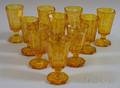 Set of Ten Bohemian Etched Amber Footed Glasses