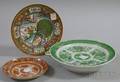 Two Chinese Export Porcelain Plates and a Green Fitz Hugh Warming Plate