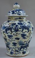 Asian Blue and White Porcelain Dragondecorated Jar