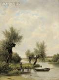 Georg Emil Libert Danish 18201908 View of Two Figures on a Dock by a Rowboat