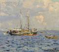 Aldro Thompson Hibbard American 18861972 View of Schooners at Mooring