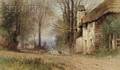 Albert Fitch Bellows American 18291883 Pastoral View Village Lane with Shepherd and Flock