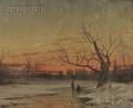 John Adams Parker American 18371900 Two Figures on a Frozen Winter Stream at Dusk