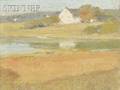 School of Arthur Wesley Dow American 18571922 Sunny Landscape with a White Farmhouse