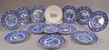 Twelve Wedgwood Blue and White University of Iowa Ceramic Plates and Two Illinois College Ceramic Plates