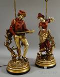 Pair of Painted Cast Metal Figural Table Lamps