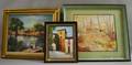 Lot of Three Framed Paintings American School 20th Century Boy Fishing from a Dock