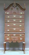 Brownpainted Queen Annestyle Carved Maple Bonnettop Highboy