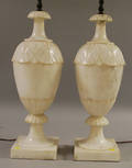 Pair of Large Carved Alabaster Vasiform Table Lamps