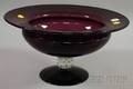 Modern Pairpoint Amethyst Glass Footed Center Bowl Raised on a Colorless Trapped Bubbledecorated Sphere