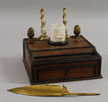 French Brass and Porcelainmounted Partebonized Mahogany Inkstand