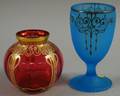 Art Nouveau Giltenameldecorated Cranberry Art Glass Rose Bowl and a Silverresistdecorated Frosted Blue Glass Goblet