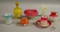 Eight Assorted Late Victorian Satin Art Glass Table Items