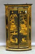 English Gilt Chinoiseriedecorated Oak Twodoor Quarterround Corner Wall Cabinet