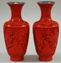 Pair of Asian Cinnabar Vases