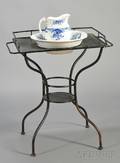 Continental Blackpainted Tin Washstand and an Associated Wash Basin and Pitcher
