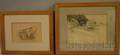 American School 20th Century Lot of Two Unsigned Framed Pencil Sketches Possibly Cape Ann Shoreline with Fishing Shacks