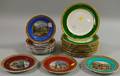 Eleven Royal Crown Derby Green Giltrimmed Dishes and Eleven Transferdecorated Prattware Plates