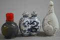 Three Chinese Agate Porcelain and Ceramic Snuff Bottles