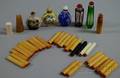 Group of Stone Ivory Bone and Wooden Japanese Seals and Five Chinese Snuff Bottles