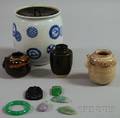 Six Jade and Stone Items and Four Ceramic Japanese Tea Ceremony Items