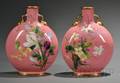 Pair of Minton Porcelain Pink Ground Moon Flasks