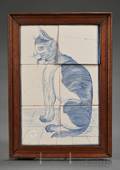 Six Tile Dutch Delft Cat Portrait
