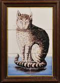 Six Tile Dutch Delft Cat Portrait