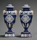 Pair of Adams Three Color Jasper Dip Vases and Covers